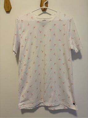 Men's White T-Shirt with Coral Flamingo Print